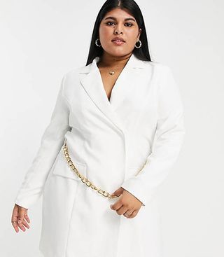 Saint Genies + Pocket Detail Blazer Dress With Chain Detail in White