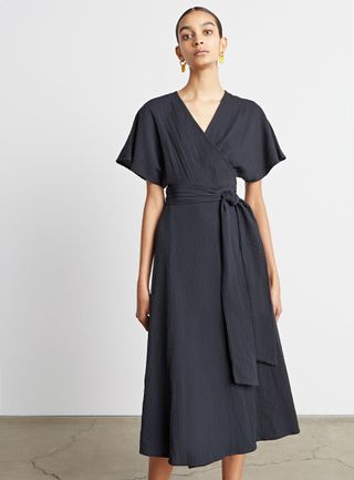 Who What Wear Collection + Textured Cotton Midi Wrap Dress