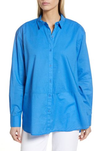 Caslon + Cotton Button-Up Tunic Blouse