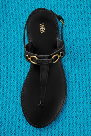 Zara + Flat Leather Sandals With Buckle