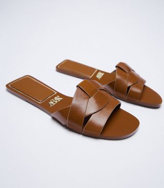 Zara + Low Heeled Crossed Leather Sandals