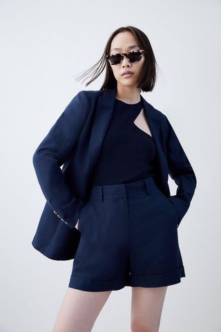 Karen Millen + Tailored Linen Blend Tailored Single Breasted Jacket