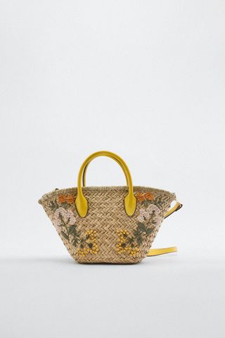 Zara + Mini Raffia Basket Bag