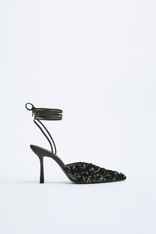 Zara + Sequin Lace Up Heeled Shoes