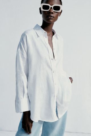 Zara + Linen Shirt With Pockets