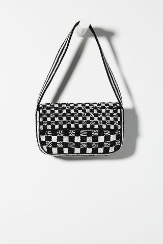 Anthropologie + Beaded Checker Shoulder Bag