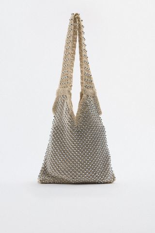 Zara + Beaded Fabric Tote Bag