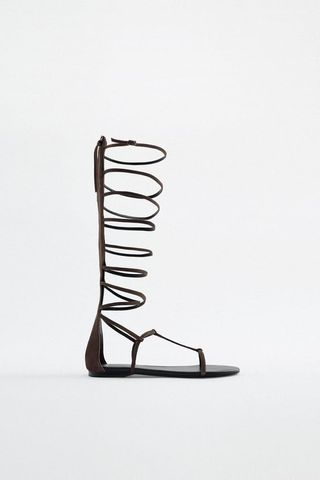 Zara + Tall Flat Leather Gladiator Sandals