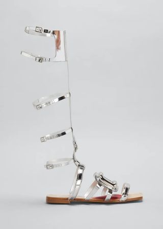 Roger Vivier + Metallic Knee Gladiator Sandals