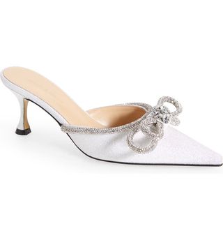 Mach & Mach + Glitter Double Crystal Bow Pointed Toe Mules