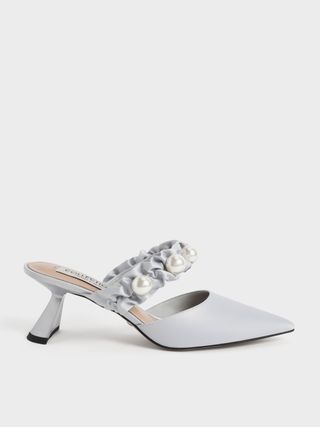 Charles & Keith + Silver Blythe Bead Embellished Satin Pumps