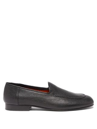 The Row + Almond-Toe Grained-Leather Loafers