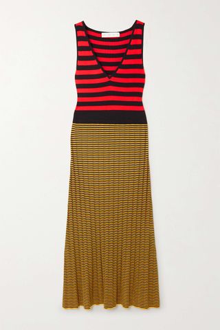 Proenza Schouler White Label + Striped Ribbed-Knit Midi Dress