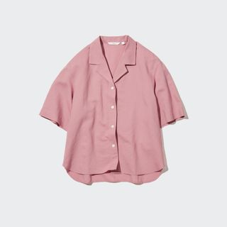 Uniqlo + Linen Blend Open Collar Short Sleeved Shirt