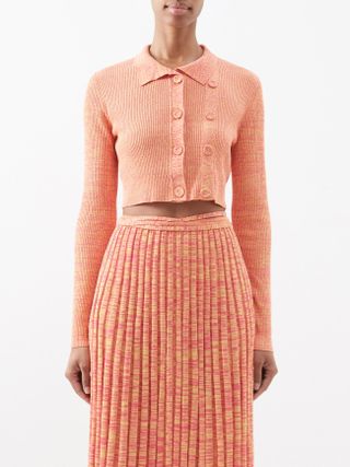 Christopher Esber + Double-Button Cropped Ribbed-Knit Cardigan