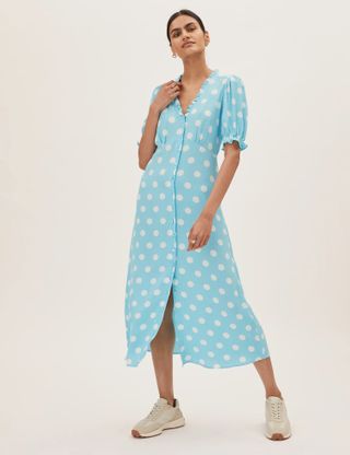 M&S Collection + Polka Dot V-Neck Midi Tea Dress