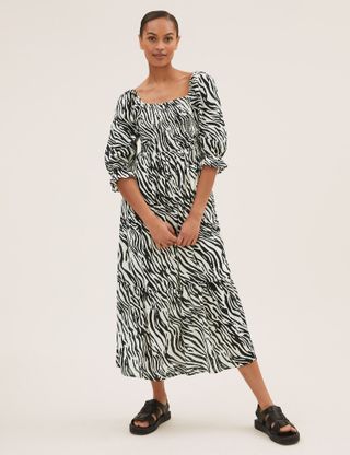M&S Collection + Pure Cotton Zebra Print Midaxi Dress