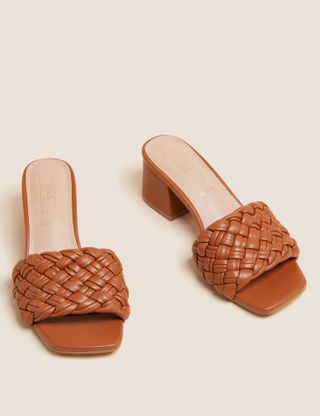 M&S Collection + Wide Fit Woven Block Heel Mules