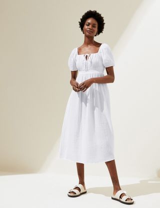 M&S Collection + Pure Cotton Square Neck Maxi Tea Dress