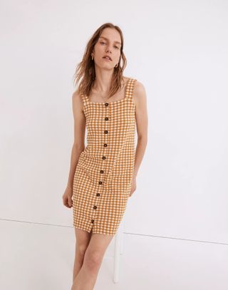 Madewell + Jacquard Button-Front Mini Dress in Gingham Check