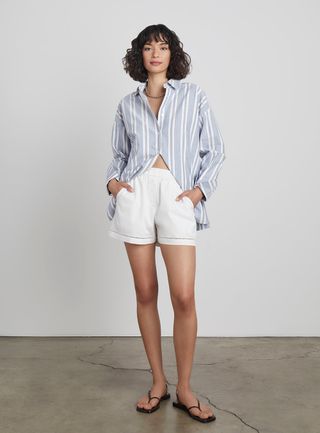 Who What Wear Collection + Ray Cotton Pull-On Shorts With Ladder-Stitch Embroidery