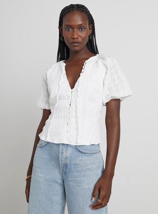 Who What Wear Collection + Marin Crinkled Cotton Jacquard Top With Ties