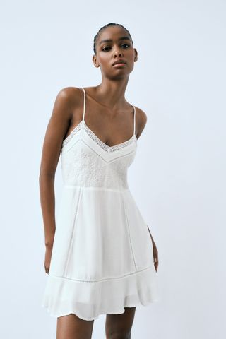 Zara + Short Linen Blend Dress with Embroidered