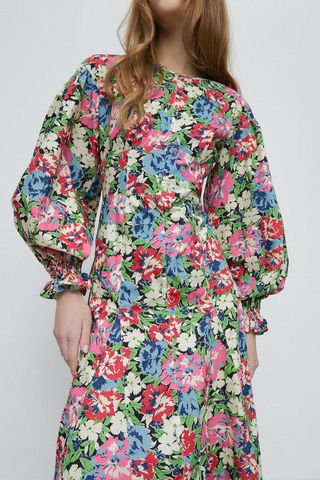 Warehouse + Petite Floral Print Voluminous Midi Dress
