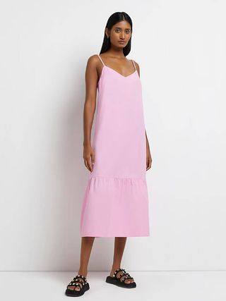 River Island + Petite Pink Slip Midi Dress