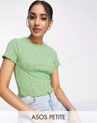 Asos Petite + Slim Fit T-Shirt With Lettuce Hem in Mixed Rib