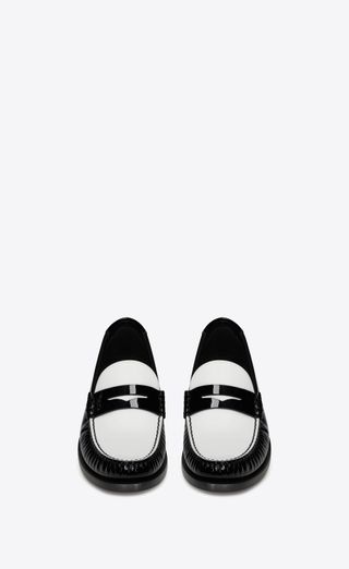 Saint Laurent + Le Loafer Monogram Penny Slippers in Patent Leather