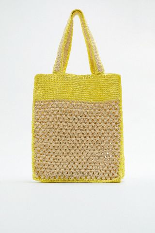 Zara + Contrast Woven Tote Bag