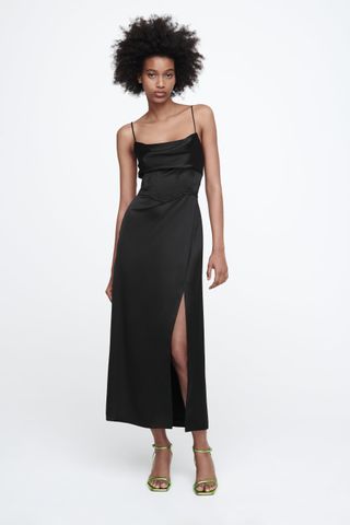 Zara + Satin Effect Corset Style Midi Dress