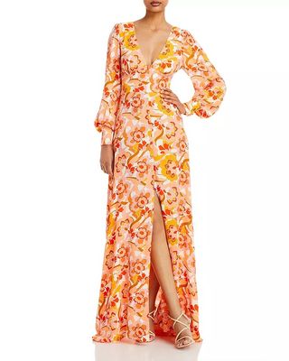 AFRM + Shiloh Printed Balloon Sleeve Maxi Dress