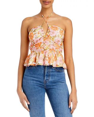 Aqua + Retro Floral Halter Top