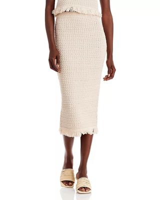 Aqua + Cotton Crochet Fringe Trim Midi Skirt