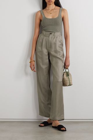 Anine Bing + Carrie Pleated Woven Wide-Leg Pants