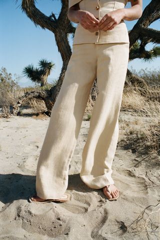Zara + High-Waisted Linen Pants