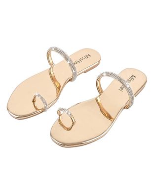 MissHeel + Toe-Ring Slides Glitter Sandals