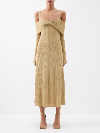 Jason Wu Collection + Wrap-Front Off-The-Shoulder Ribbed-Knit Dress