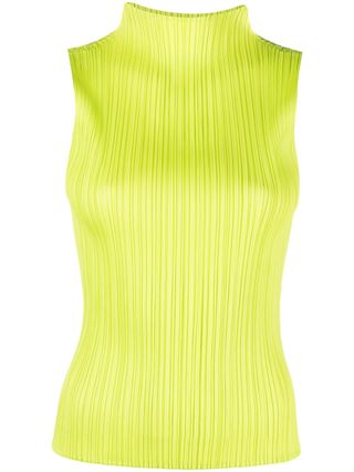 Pleats Please Issey Miyake + Green Basics Plissé Top