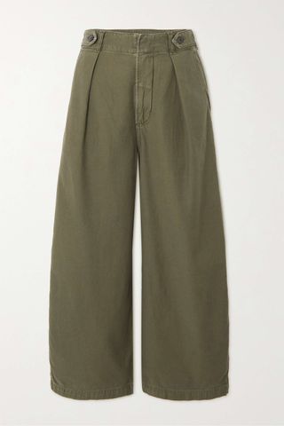 Citizens of Humanity + Payton Cropped Pleated Cotton Boyfriend Pants