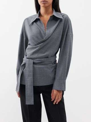 Róhe + Belted Chambray Wrap Shirt