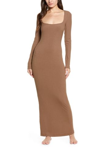 Skims + Lounge Ribbed Long Sleeve Maxi Dress