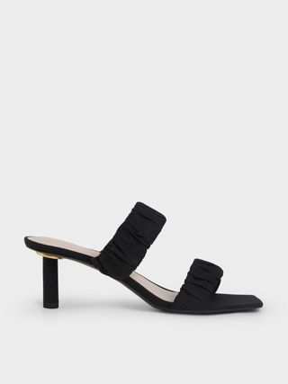 Charles 
Keith + Black Linen Ruched Heeled Mules