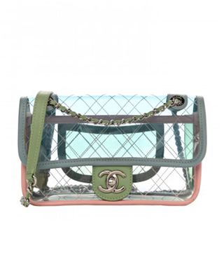 Chanel + Lambskin PVC Quilted Mini Coco Splash Flap Blue Green