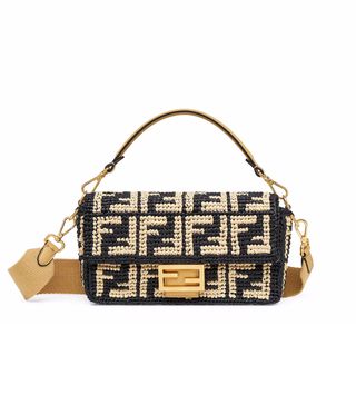 Fendi + Black Raffia Bag With Crocheted FF