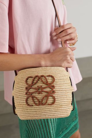 Loewe x Paula's Ibiza + Beehive Leather-Trimmed Raffia Shoulder Bag