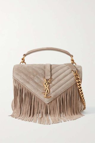 Saint Laurent + Fringed Quilted Suede Shoulder Bag