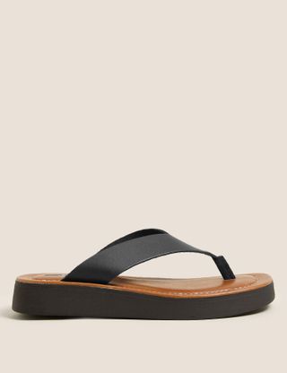 M&S Collection + Leather Flatform Flip Flops